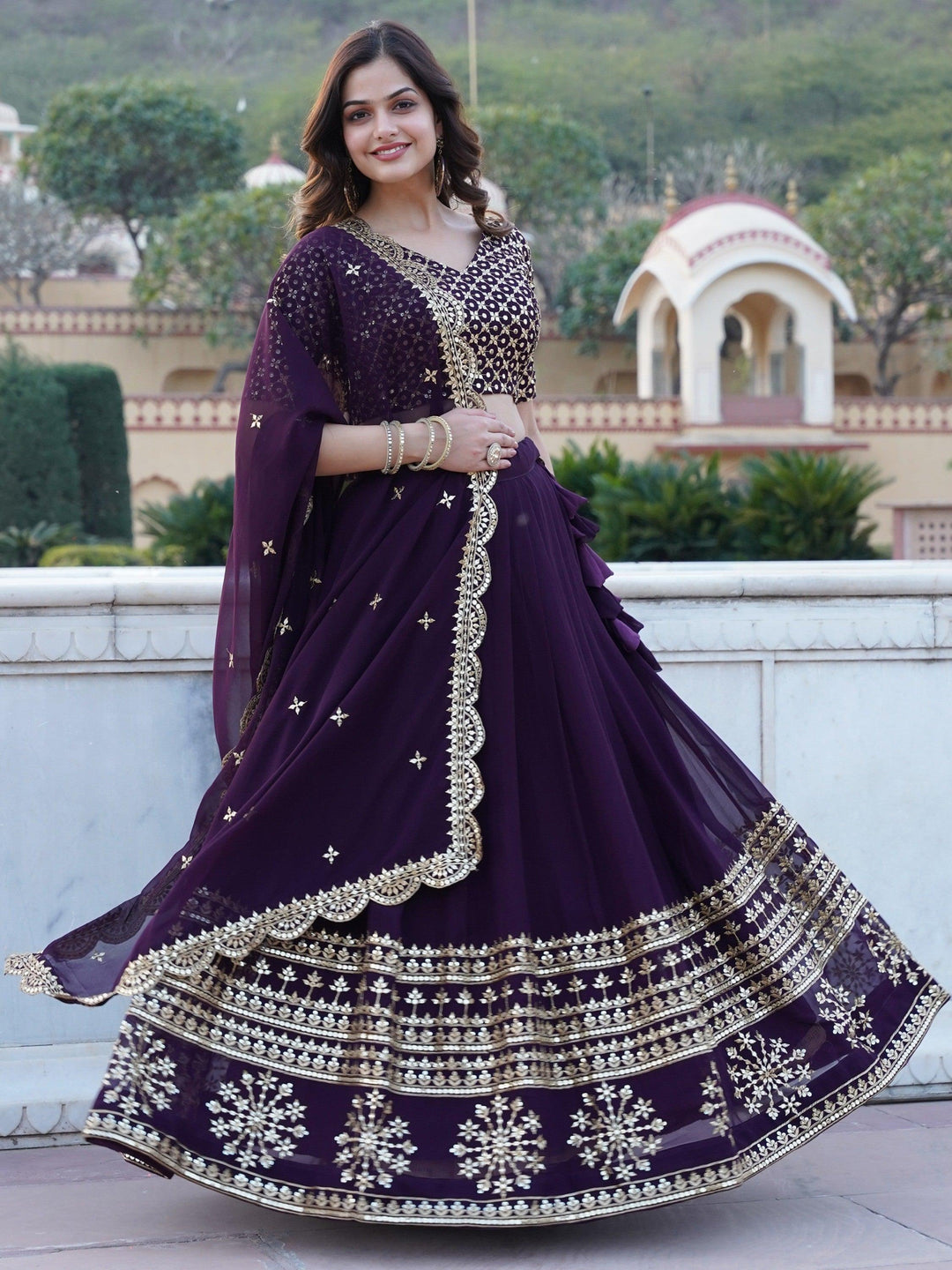 Surprising Purple Sequins Georgette | Wedding Wear Lehenga Choli Trendy
