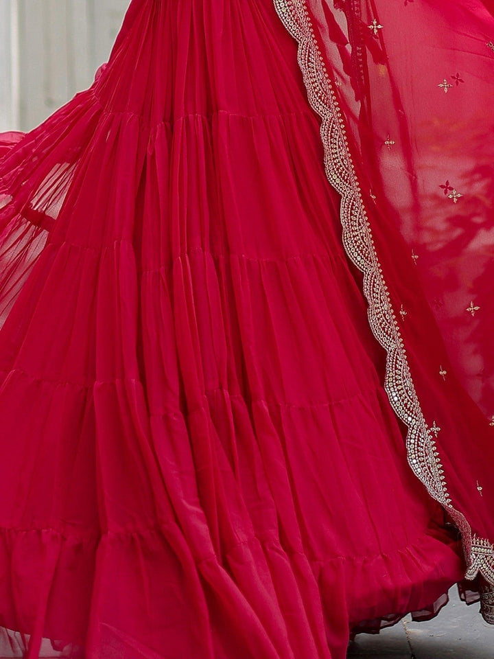 Rani Pink Georgette Designer Gown with Dupatta | Reception Wear Gown