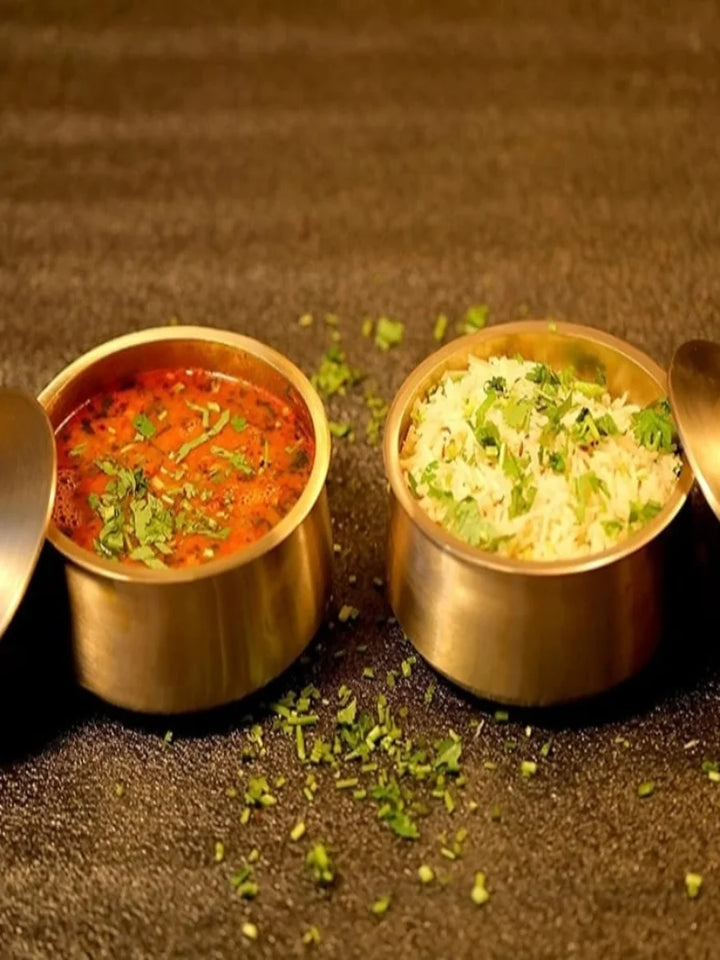 Kansa Serving Bowls with Spoon Set of 2 | Handmade Bronze Tableware
