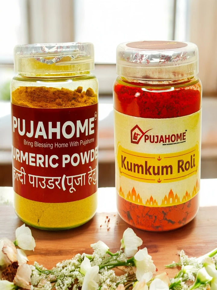 Natural & Pure kumkum (Roli) & Halid for Puja and Tilak (Combo Haldi + Kumkum) Pack of 100grm x 2