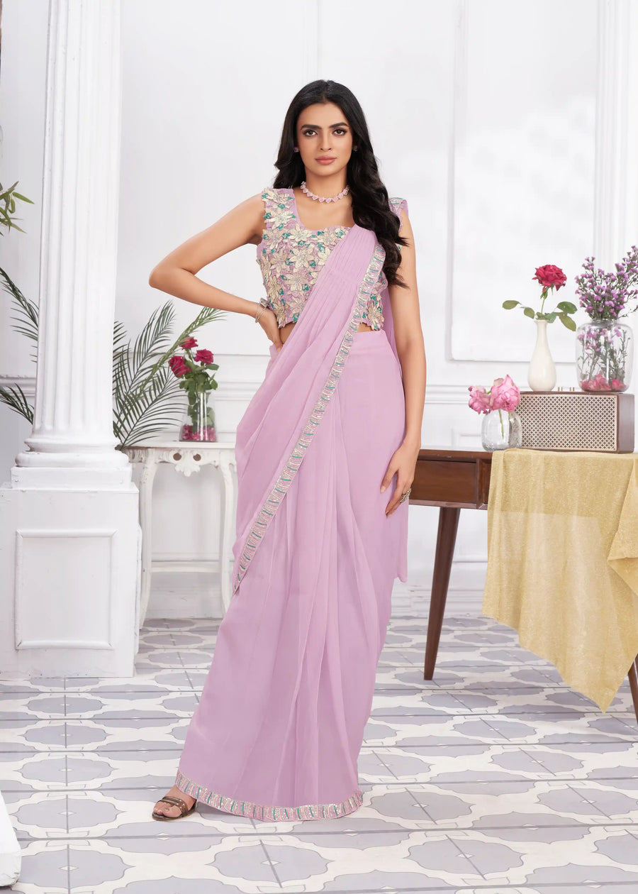 mauve shimmer georgette saree with sequins

