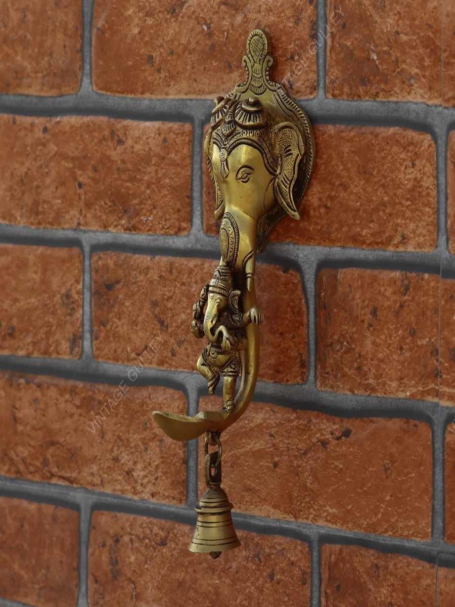 Brass Ganesha Wall Hanging Diya | Handcrafted Decorative Oil Lamp