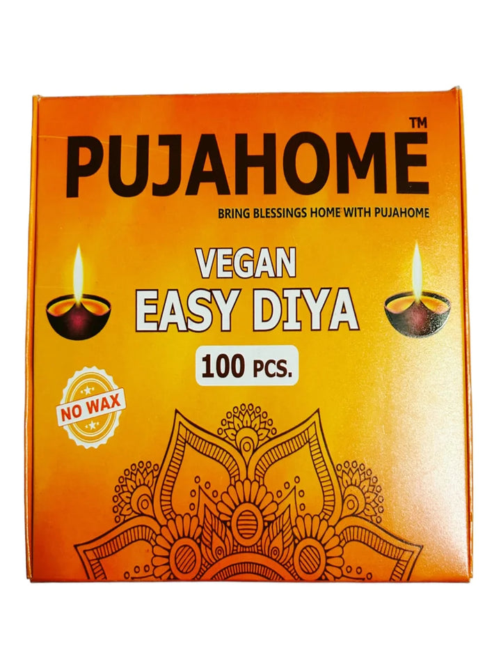 Ghee Diya Wicks (100 Pieces - Yellow) 30min Burning Time, Wax Free Vegan Easy Diya
