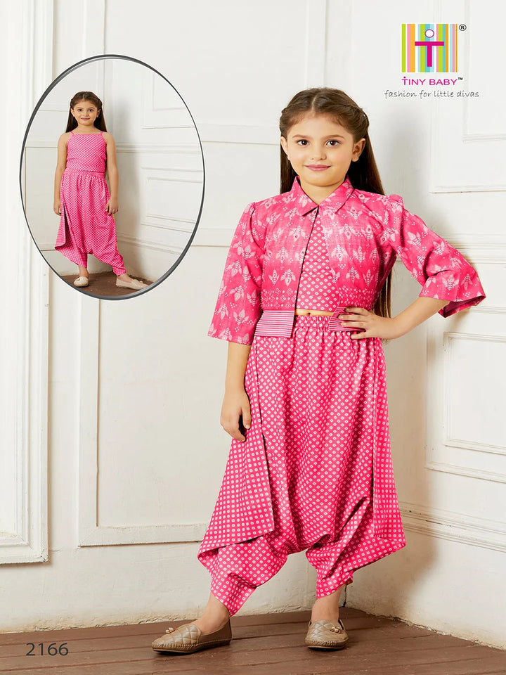 Elegant Rani Pink Kids Pant Set | Satin Fabric  Party Outfit