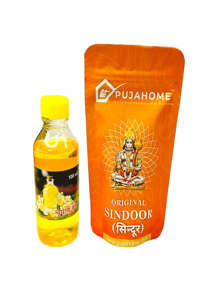 Hanumanji Chola Original Sindoor and Chameli/Jasmine Oil for Pooja (100 ml Oil + 100 gm Sindoor)