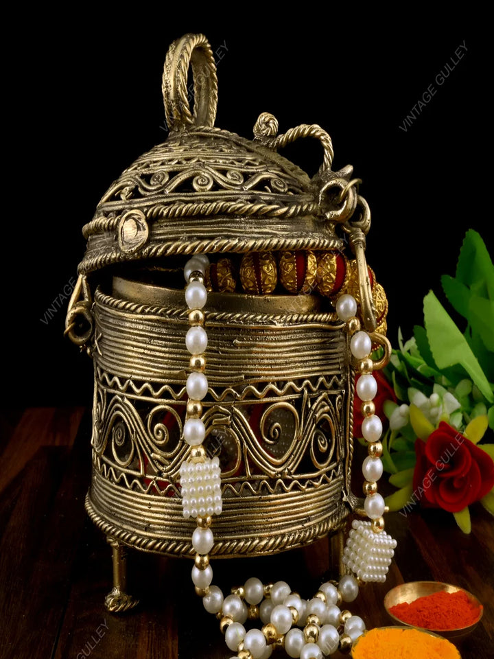 Handmade Brass Dhokra Box | Jewelry Storage & Decorative Showpiece