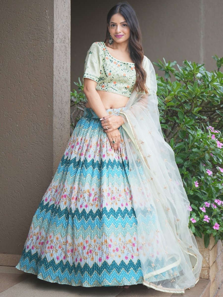 Multi Color Floral Chinon Festival Wear Lehenga Choli - ZCL - 116 - 1 - Semi Stitched - YPOD