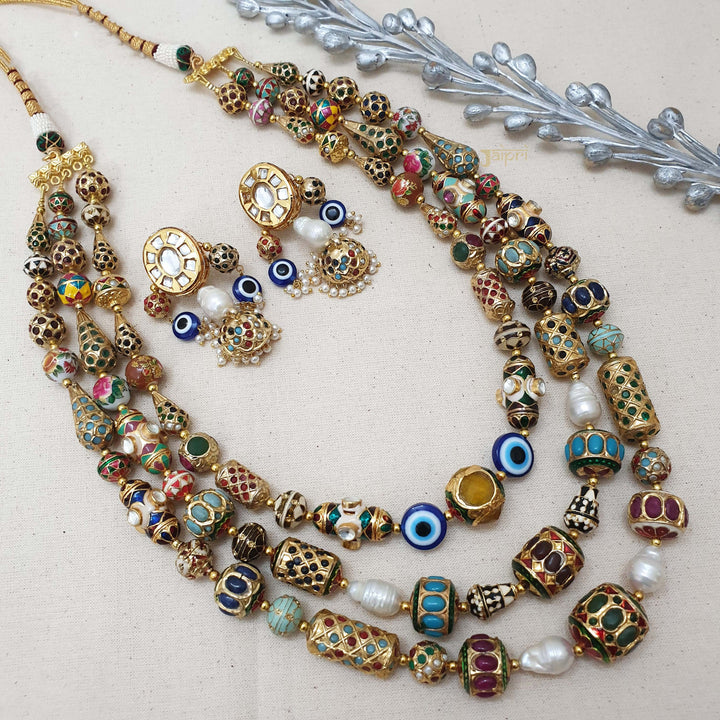 Multilayered Jadau Beads | Necklace With Earrings Edition