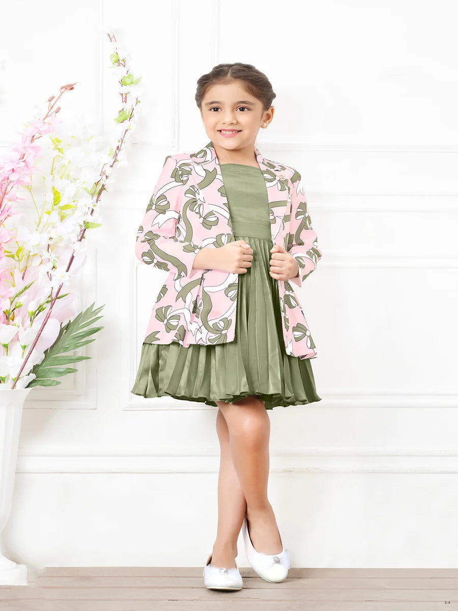 Classic Pista-Green Dress | Satin Fabric Festive Frocks for Girls