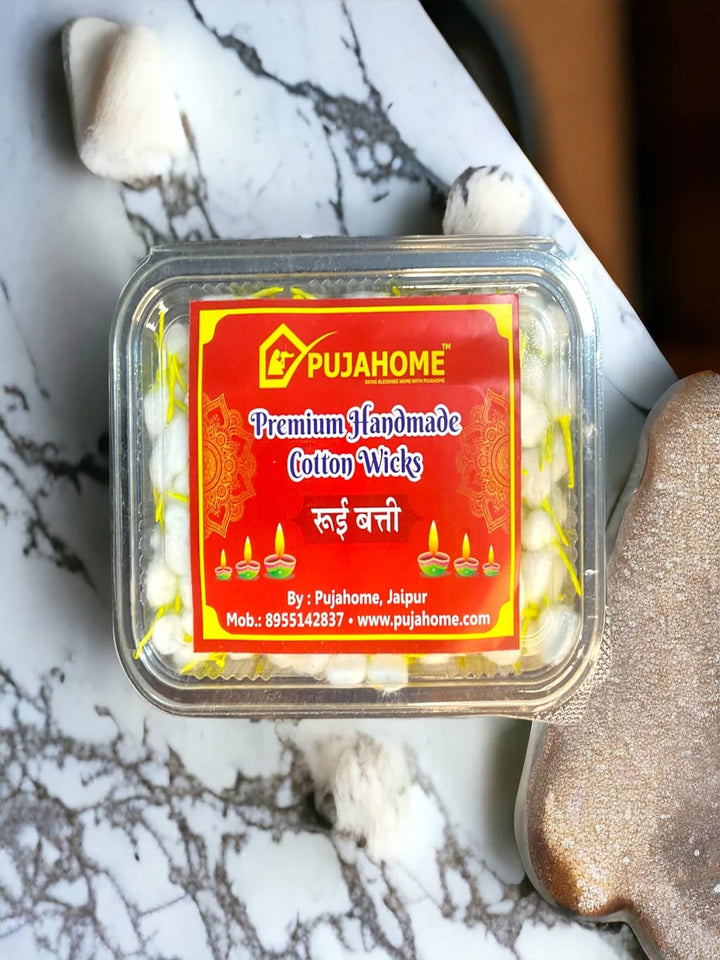 Handmade Chandan Round Cotton Wicks / Rui Batti Box/ Yellow Tip Cotton Wicks Box Contains 600+ Pieces