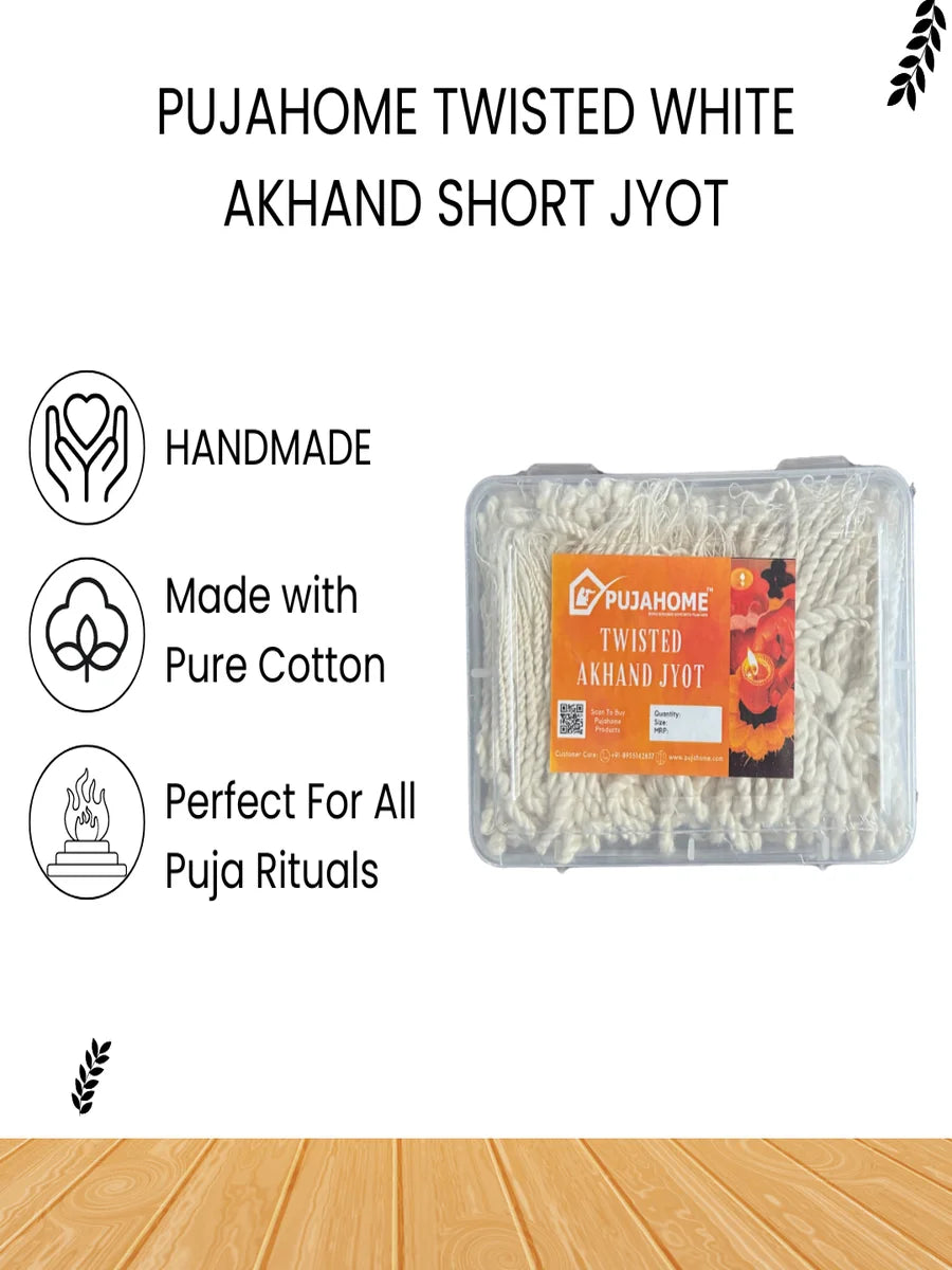 Twisted White Akhand Jyot Cotton Short Wick (300+ Pieces)