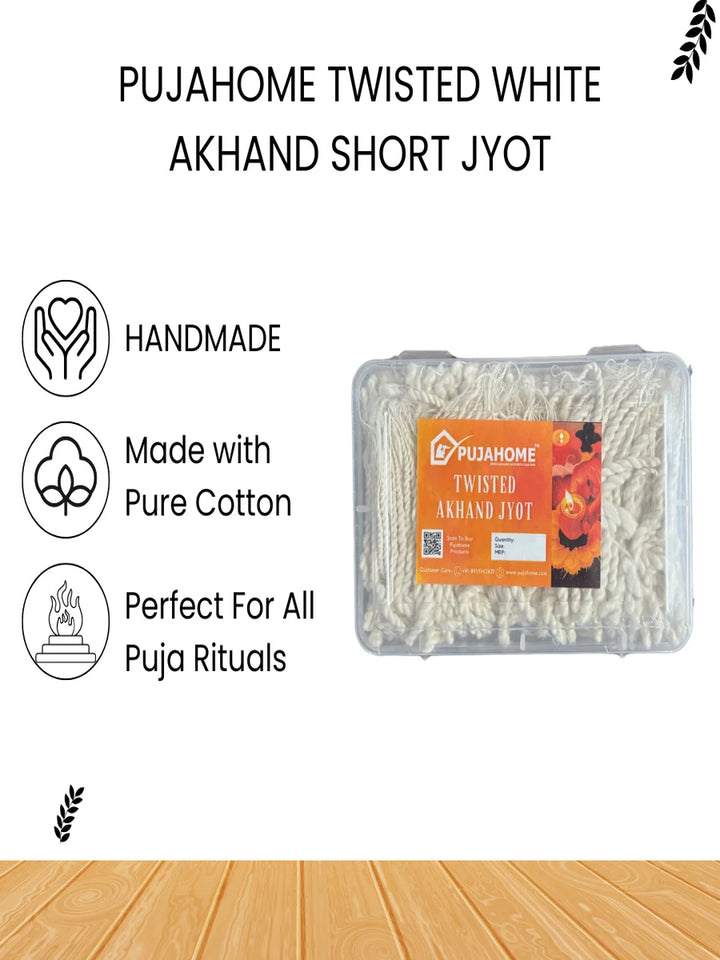 Twisted White Akhand Jyot Cotton Short Wick (300+ Pieces)