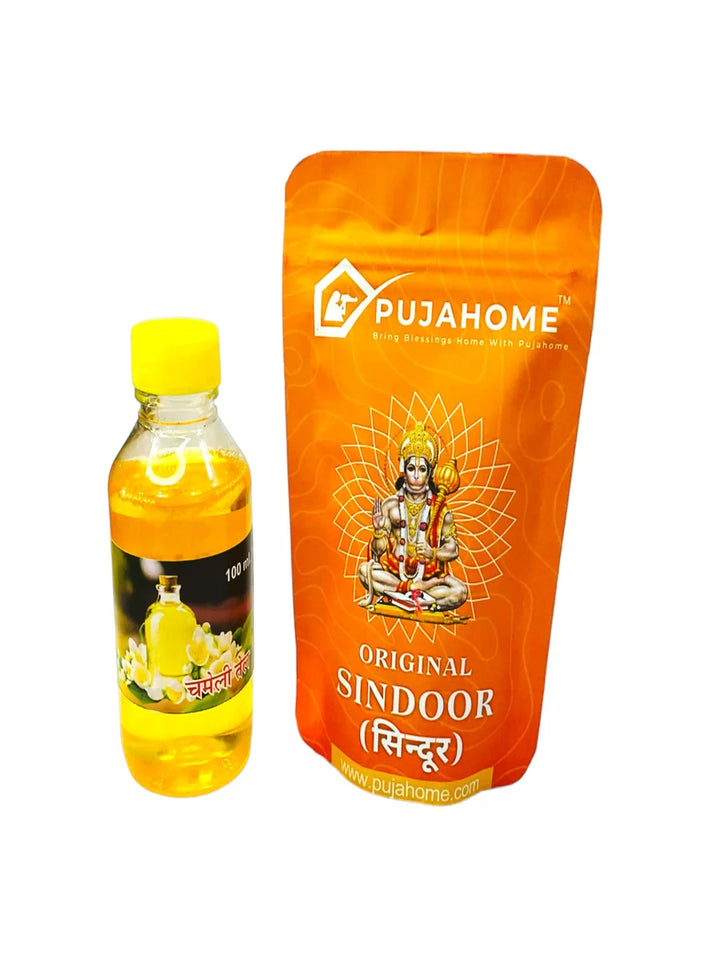 Hanumanji Chola Original Sindoor and Chameli/Jasmine Oil for Pooja (100 ml Oil + 100 gm Sindoor)