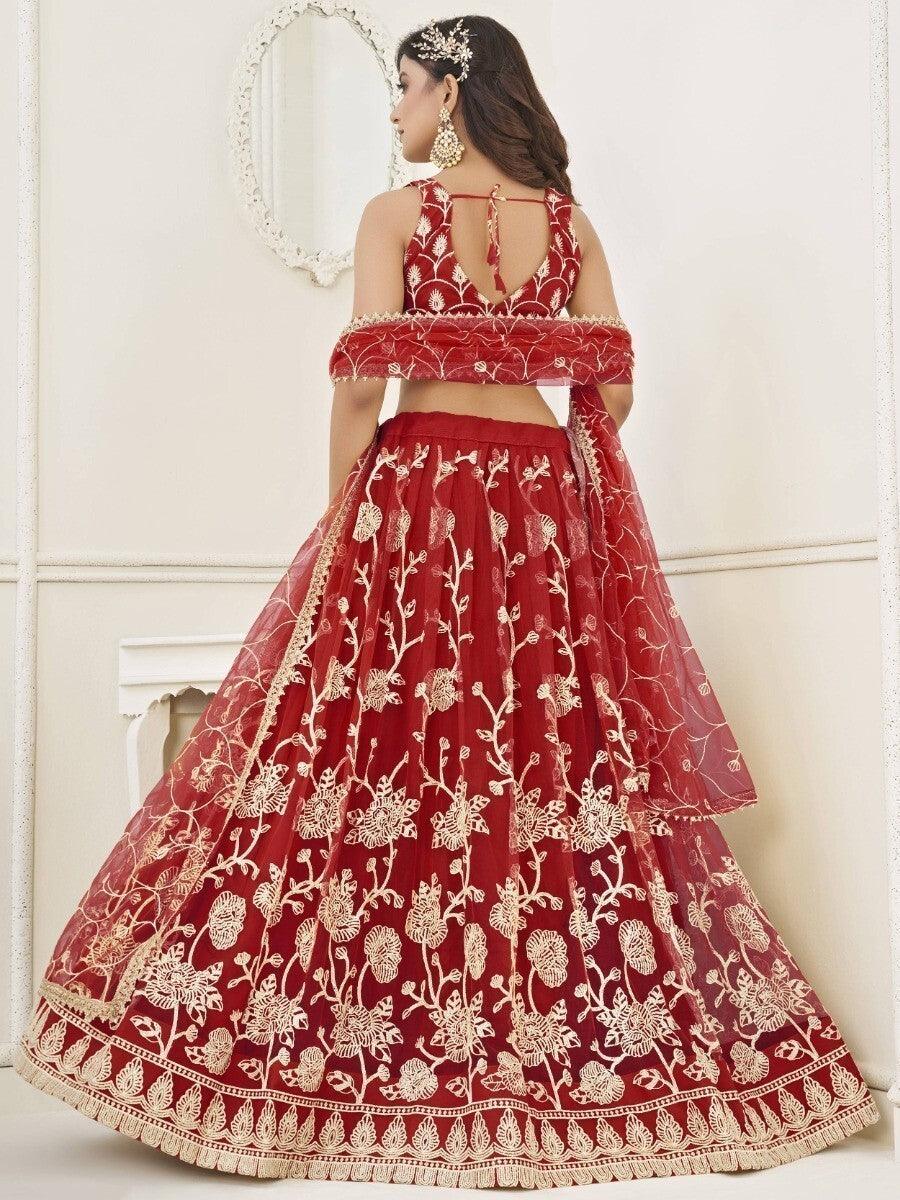 Outstanding Red Sequins Net Wedding | Wear Lehenga Choli With Dupatta Signature Design