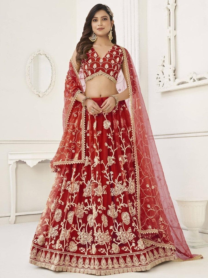 Outstanding Red Sequins Net Wedding | Wear Lehenga Choli With Dupatta Signature Design