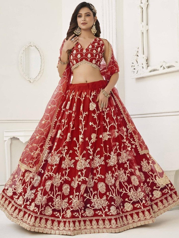 Outstanding Red Sequins Net Wedding | Wear Lehenga Choli With Dupatta Signature Design