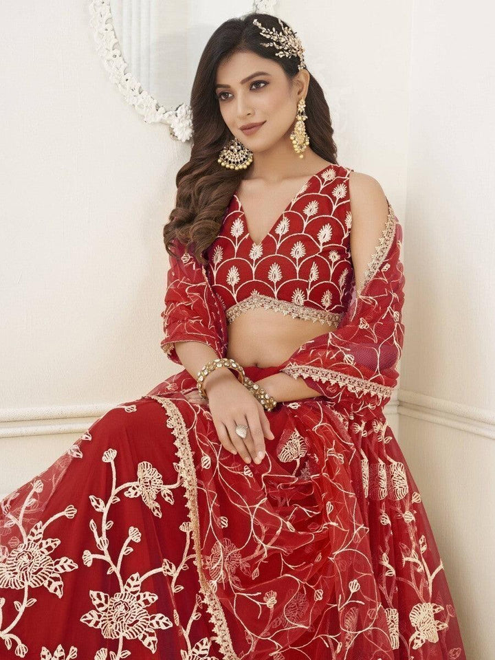 Outstanding Red Sequins Net Wedding | Wear Lehenga Choli With Dupatta Signature Design