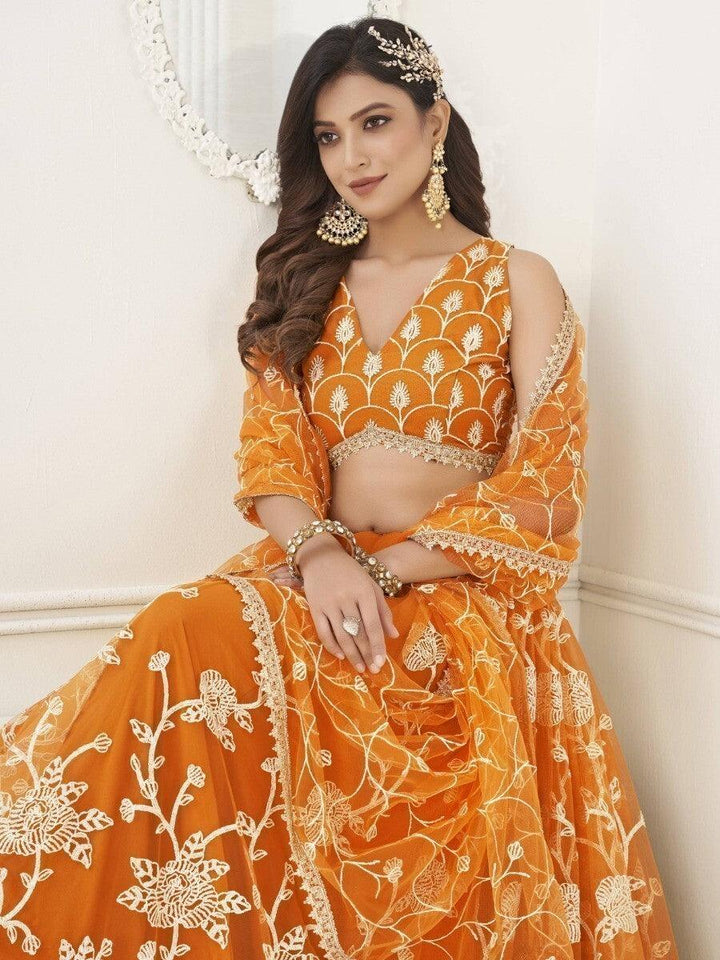 Astounding Orange Sequins Net Lehenga Choli with Dupatta | Sangeet Wear & Luxury Wear