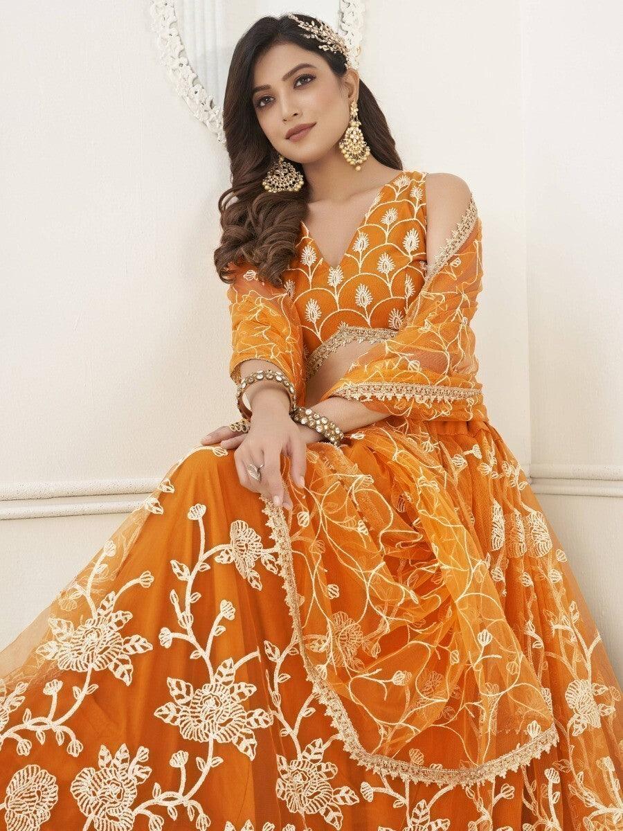 Astounding Orange Sequins Net Lehenga Choli with Dupatta | Sangeet Wear & Luxury Wear