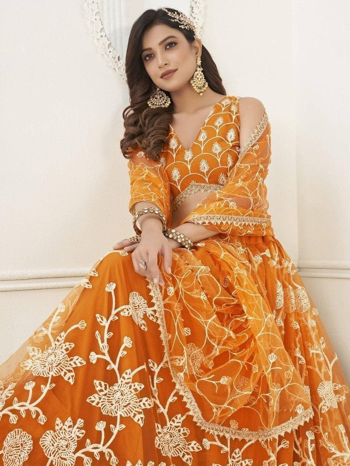 Astounding Orange Sequins Net Lehenga Choli with Dupatta | Sangeet Wear & Luxury Wear