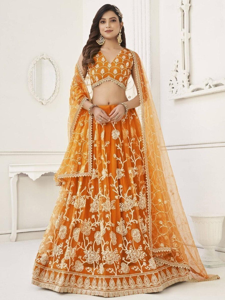 Astounding Orange Sequins Net Lehenga Choli with Dupatta | Sangeet Wear & Luxury Wear
