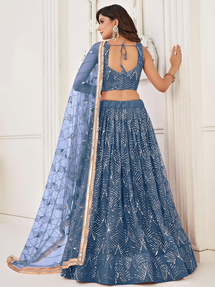 Fabulous Blue Sequins Net Sangeet Wear | Luxury Wear Lehenga Choli with Dupatta