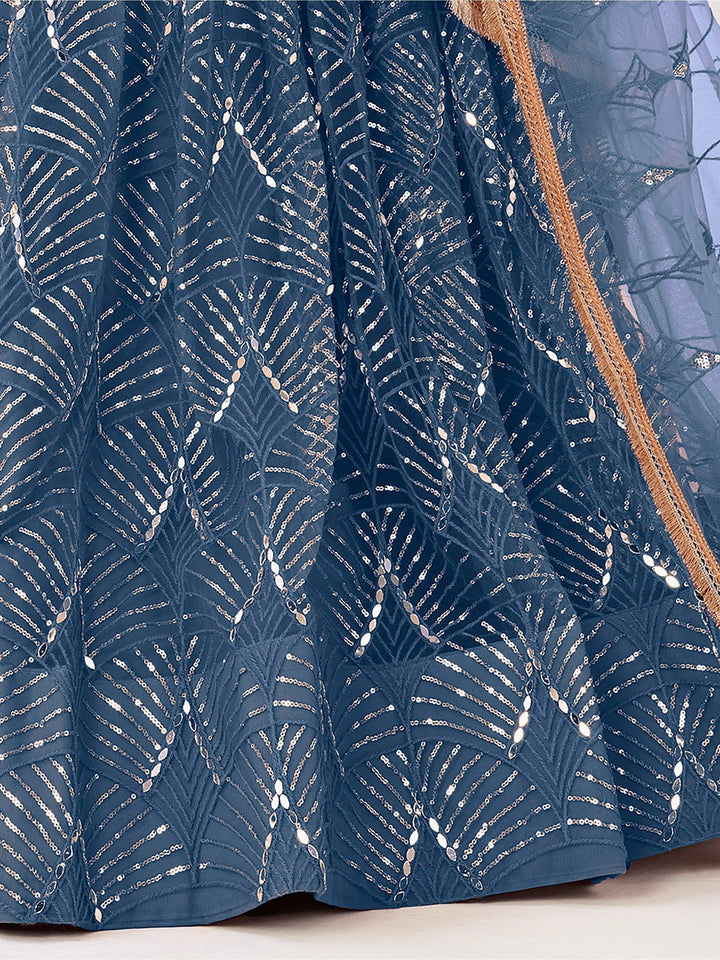 Fabulous Blue Sequins Net Sangeet Wear | Luxury Wear Lehenga Choli with Dupatta