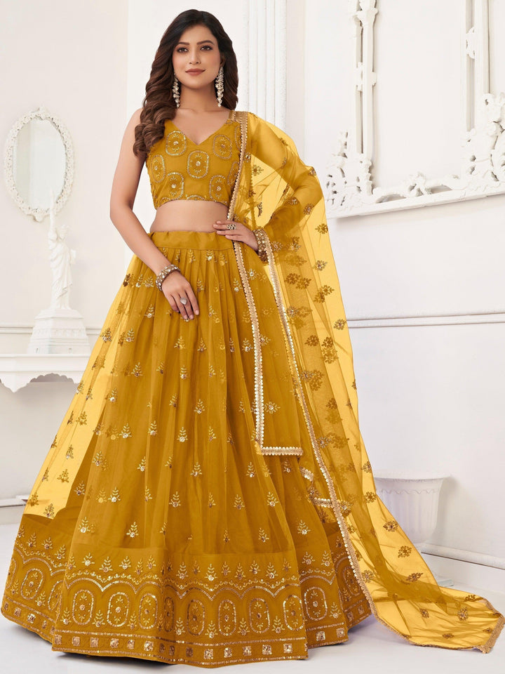Enchanting Mustard Yellow Sequins | Net Haldi Wear Lehenga Choli Exclusive