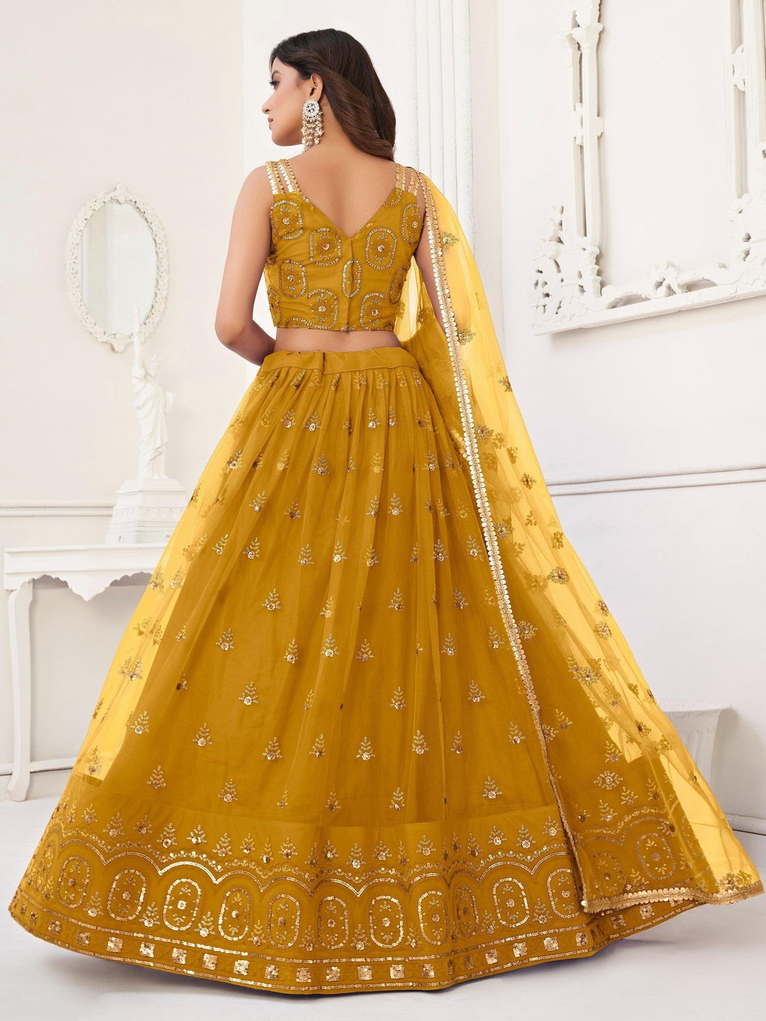 Enchanting Mustard Yellow Sequins | Net Haldi Wear Lehenga Choli Exclusive