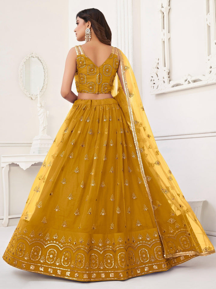Enchanting Mustard Yellow Sequins | Net Haldi Wear Lehenga Choli Exclusive