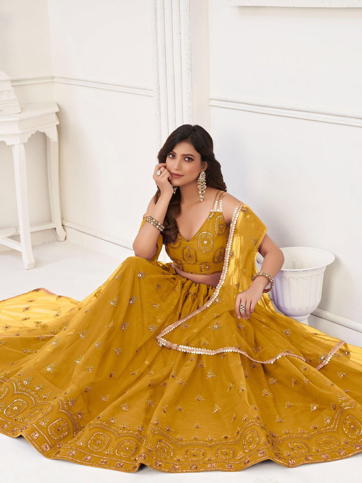 Enchanting Mustard Yellow Sequins | Net Haldi Wear Lehenga Choli Exclusive