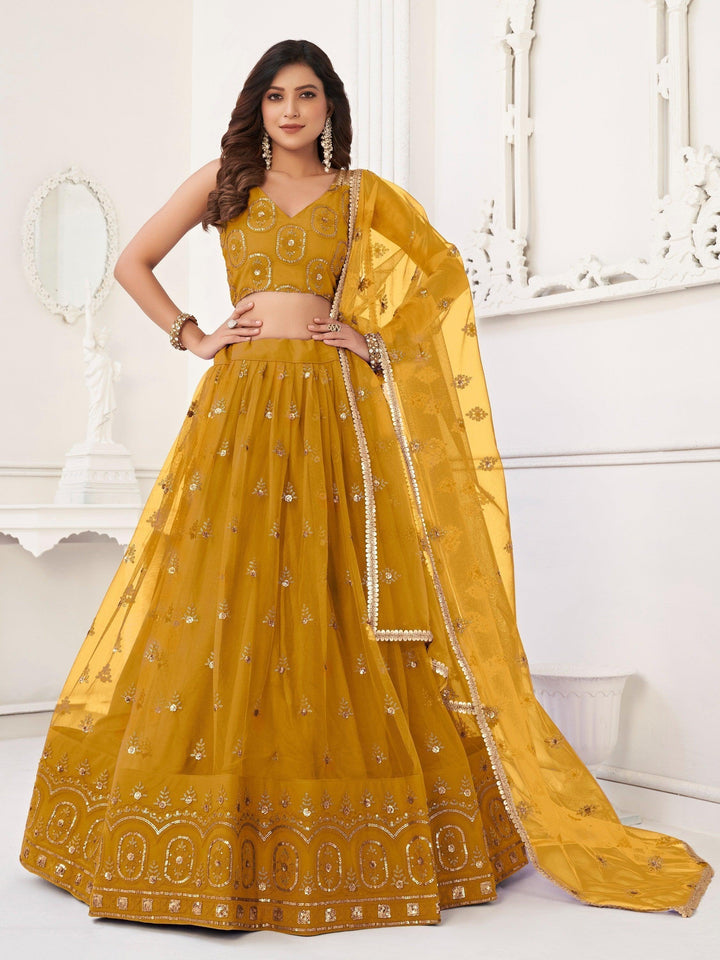 Enchanting Mustard Yellow Sequins | Net Haldi Wear Lehenga Choli Exclusive