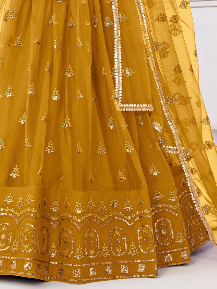 Enchanting Mustard Yellow Sequins | Net Haldi Wear Lehenga Choli Exclusive
