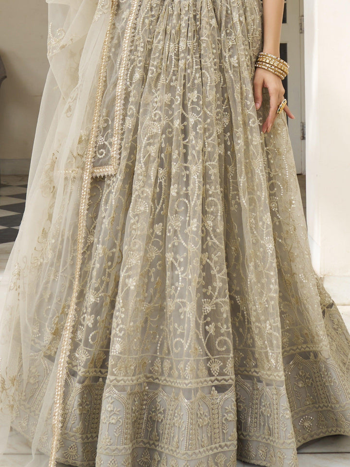 Bewitching Ivory Thread Work | Net Engagement Wear Lehenga Choli Luxury Wear