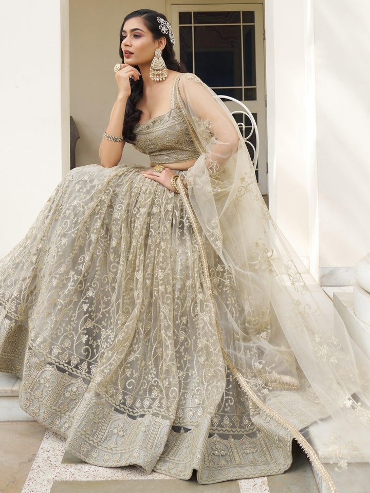 Bewitching Ivory Thread Work | Net Engagement Wear Lehenga Choli Luxury Wear