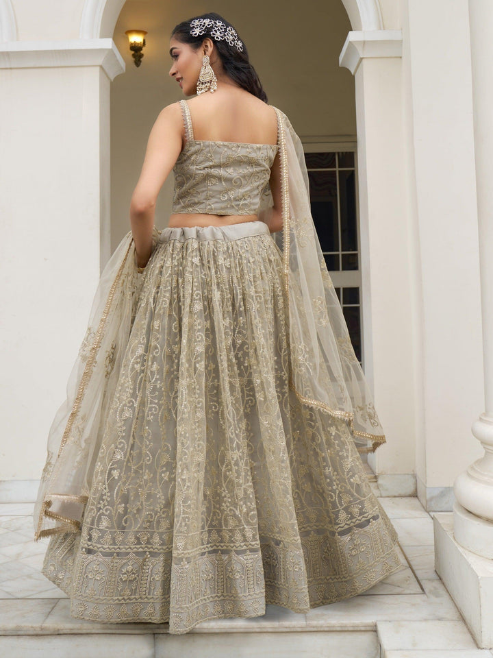 Bewitching Ivory Thread Work | Net Engagement Wear Lehenga Choli Luxury Wear