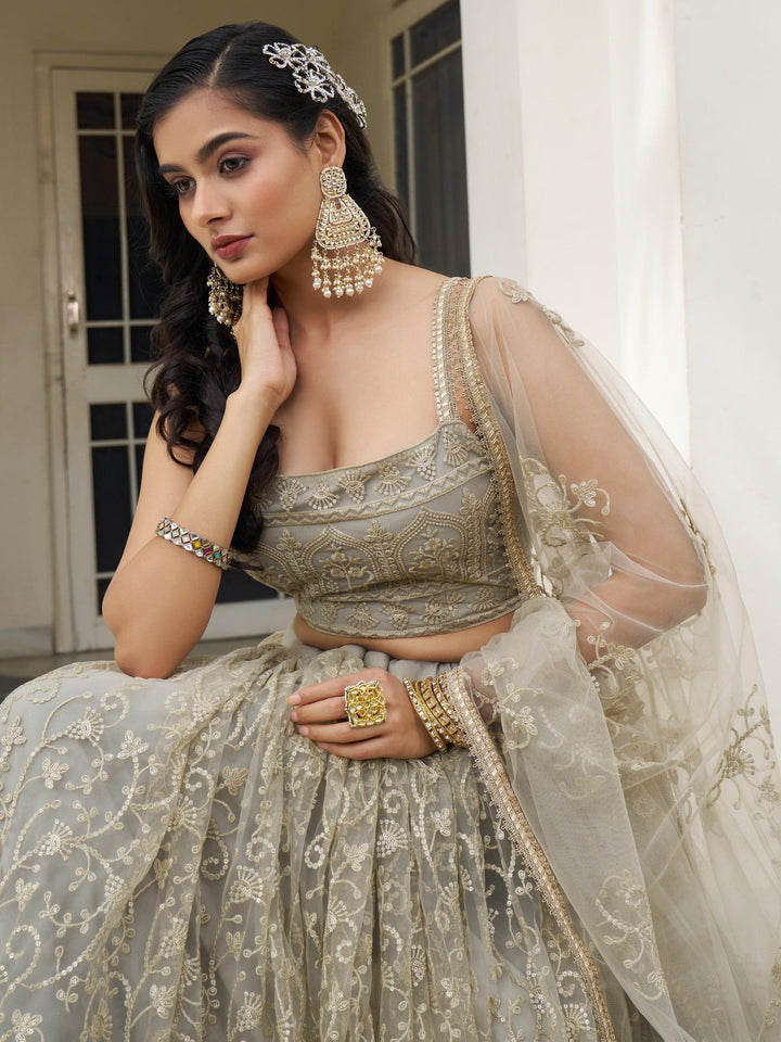 Bewitching Ivory Thread Work | Net Engagement Wear Lehenga Choli Luxury Wear