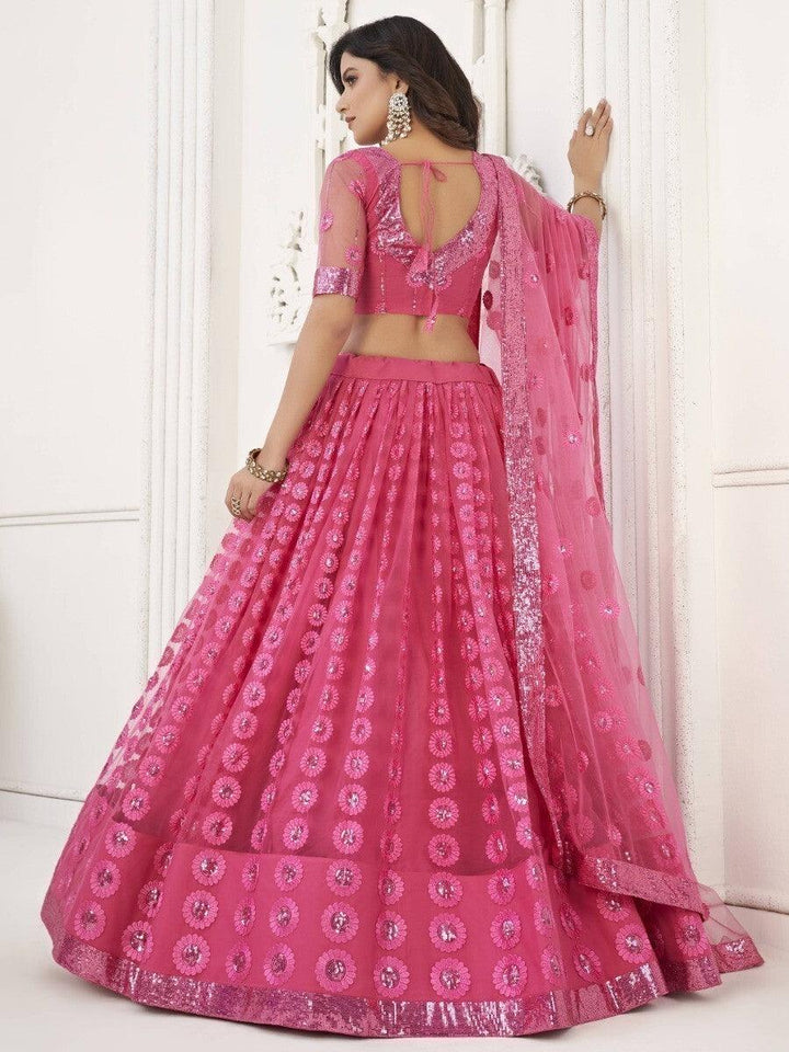 Wonderful Bright Pink Embroidered | Net Wedding Wear Lehenga Choli Luxury Wear