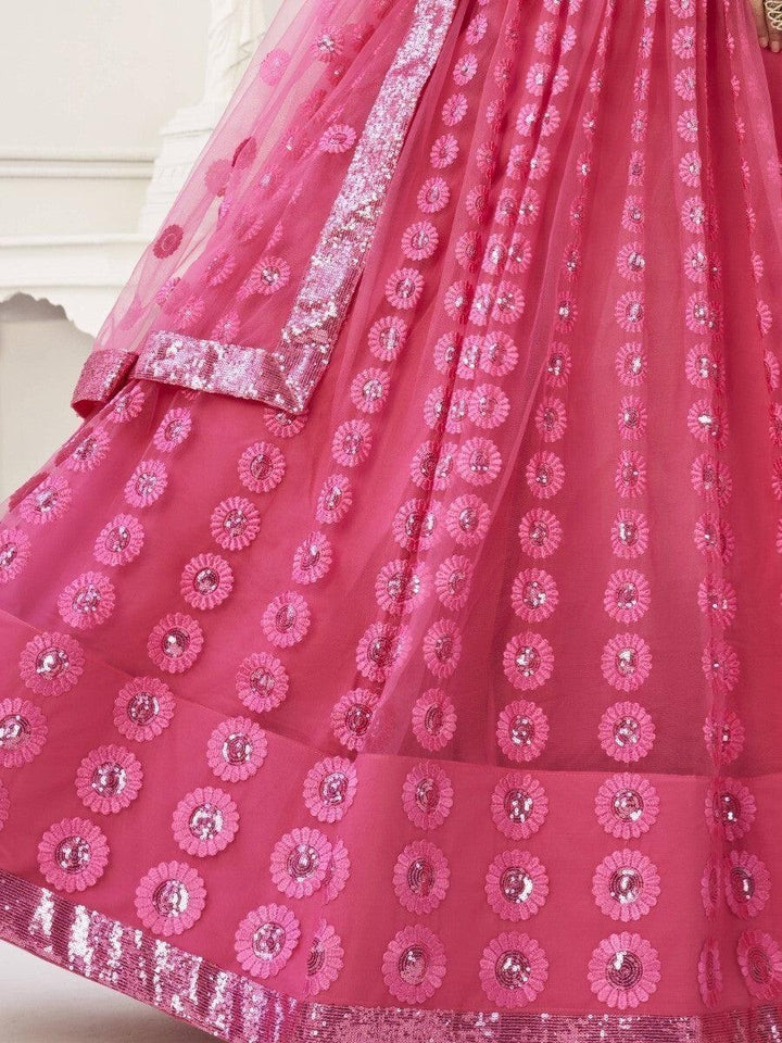 Wonderful Bright Pink Embroidered | Net Wedding Wear Lehenga Choli Luxury Wear