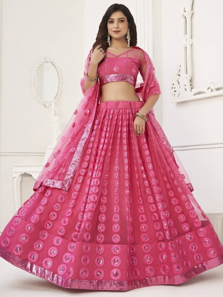 Wonderful Bright Pink Embroidered | Net Wedding Wear Lehenga Choli Luxury Wear