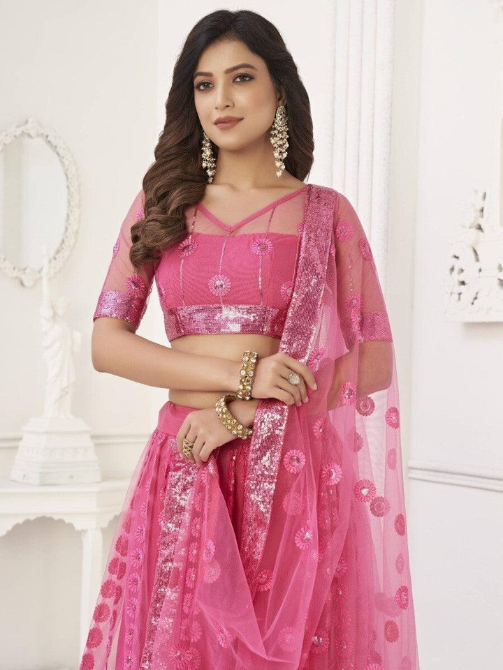 Wonderful Bright Pink Embroidered | Net Wedding Wear Lehenga Choli Luxury Wear