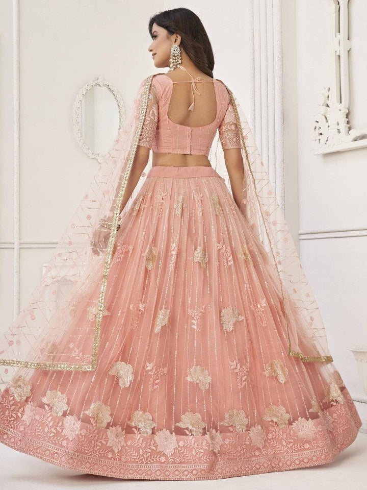 Fantastic Peach Sequins Net Wedding | Wear Lehenga Choli With Dupatta Style Statement