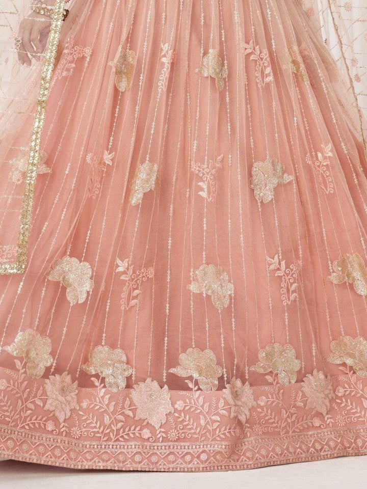 Fantastic Peach Sequins Net Wedding | Wear Lehenga Choli With Dupatta Style Statement
