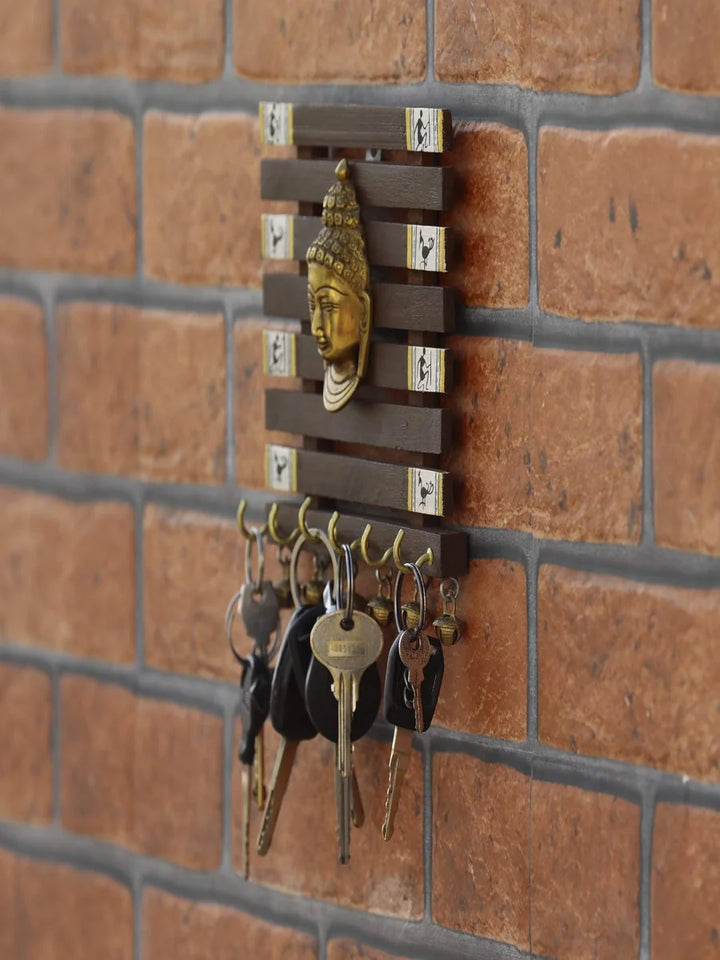 Sheesham Wood Key Holder | Handmade Warli Art Wall Decor with 6 Hooks