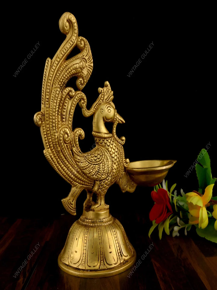 Brass Peacock Diya | Handcrafted Oil Lamp for Home and Pooja Ceremonies