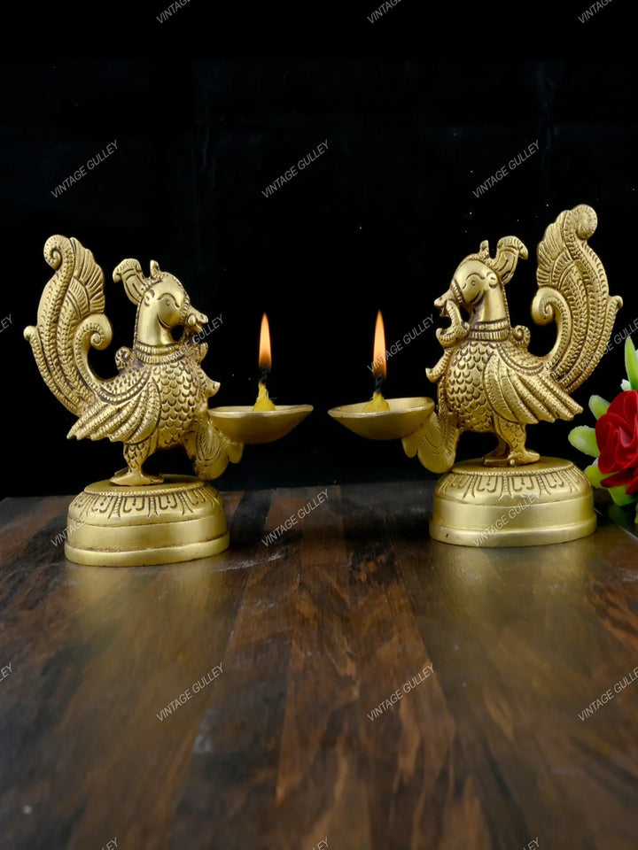 Handcrafted Brass Peacock Diya | Unique Oil Lamp for Home Decor & Pooja