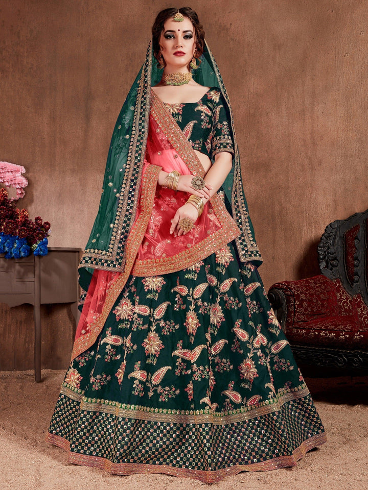 M68 Embroidered Dark Green Lehenga | Bridal Lehenga Choli for Wedding Day