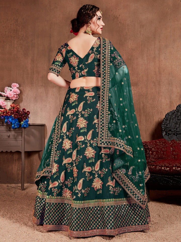 M68 Embroidered Dark Green Lehenga | Bridal Lehenga Choli for Wedding Day