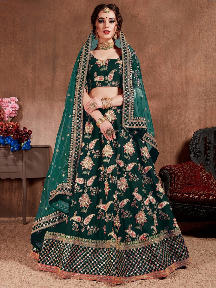 M68 Embroidered Dark Green Lehenga | Bridal Lehenga Choli for Wedding Day
