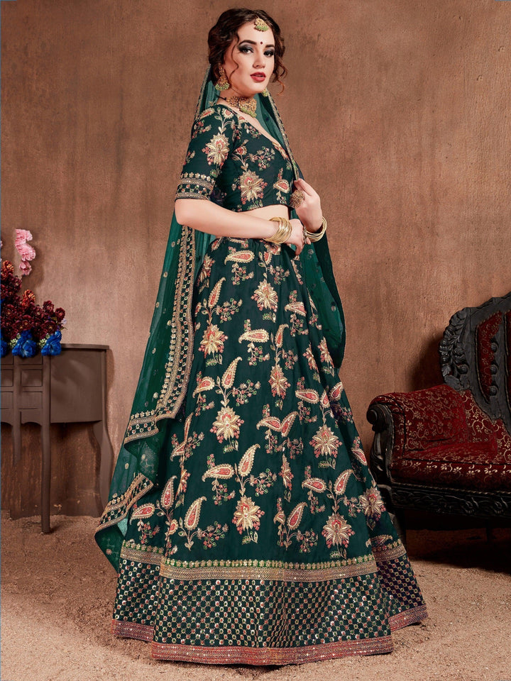 M68 Embroidered Dark Green Lehenga | Bridal Lehenga Choli for Wedding Day